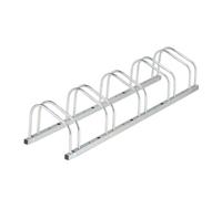 Relaxdays Floor Bike Rack, for 5 Bicycles, Wheel Width up to 50 mm, Metal, Outdoor Parking Stand, Garage, Steel, Silver, 26 x 136 x 33.5 cm