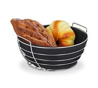 Relaxdays metal bread basket with lining, round breakfast basket for bread rolls, 23 cm diameter, black