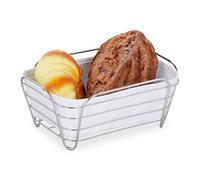 Relaxdays metal lining, square breakfast basket for bread rolls, 17 x 23.5 x 10 cm, white, Iron