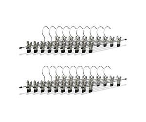 Relaxdays Metal Clothes Hangers, Adjustable Trouser Clamps, HxWxD: 9x35.5x2.5 cm, Silver/Black, Set of 20