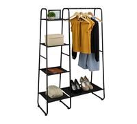 Relaxdays Metal Clothes Rack with 5 Shelves, 151 x 100 x 41 cm, Rail for Jackets & Shirts, Free-Standing Wardrobe, Black, Iron