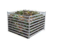 Relaxdays Metal Composter Garden Bin, 900L, Leaf & Steel, 100x100x90 cm, Silver