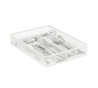 Relaxdays Metal Cutlery Tray, 5 Compartments, Mesh Design, 5.5 x 23.5 x 32 cm, Kitchen Drawer Insert, Organiser, White