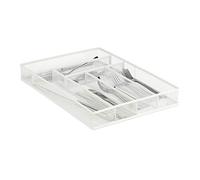 Relaxdays Metal Cutlery Tray, 6 Compartments, Mesh Design, 5.5 x 29 x 41 cm, Kitchen Drawer Insert, Organiser, White