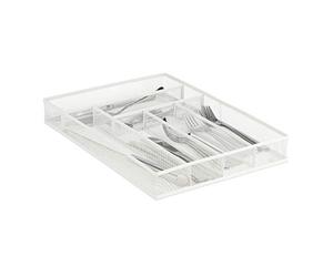 Relaxdays Metal Cutlery Tray, 6 Compartments, Mesh Design, 5.5 x 29 x 41 cm, Kitchen Drawer Insert, Organiser, White