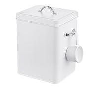 Relaxdays Metal Detergent Box 6L with Measuring Spoon, Retro Design, Pet Food Container, White, 25.5x18x15.5 cm