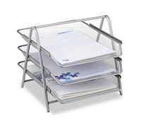 Relaxdays Metal document tray, letter tray 3 compartments, mesh design desk tray for A4 documents, silver, 35.5 x 29.5 x 27 cm