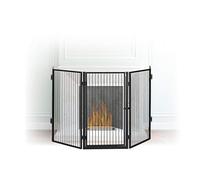 Relaxdays Metal Fireplace Screen, 5-Panel Safety Barrier, Spark Guard for Babies and Pets, Steel, Black