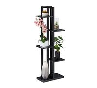 Relaxdays Metal Flower Stand, 5-Tier Indoor Pot Shelf Ladder, Wooden Look, HxWxD: 117 x 43 x 22 cm, Plant Rack, Black, Steel