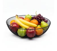 Relaxdays metal fruit bowl, round basket, HxD: 8 x 28 cm, wire basket for fruit, vegetables & bread, modern, black
