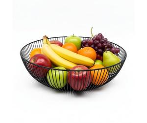 Relaxdays metal fruit bowl, round basket, HxD: 8 x 28 cm, wire basket for fruit, vegetables & bread, modern, black
