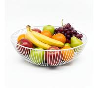 Relaxdays metal fruit bowl, round design, HxD: 8 x 28 cm, wire basket for fruit, vegetables & bread rolls, modern, white
