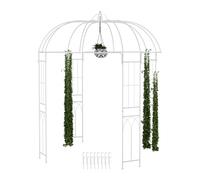 Relaxdays Garden Arbour, Metal Pavilion, HWD: 269x211x211 cm, Patio Gazebo, Climbing Support for Plants, Pergola, White, Steel
