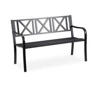 Relaxdays Garden Bench, 2 Seater Terrace, Balcony, Solid Steel, Pretty Stable Bench, 80.5 x 127 x 63 cm, Black