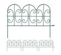 Relaxdays Metal Garden Fence, Set of 4 Elements with Decorations, HxW: 28 x 38.5 cm, Flower Bed Edge to Plug-in, Green, Steel, 28 x 38.5 x 1.5 cm