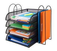 Relaxdays Metal Letter Tray, A4, 4 Compartments, 2 Magazine Files, H x W x D: 33 x 40.5 x 33.5 cm, Desk Organiser, Black