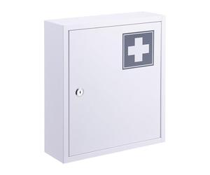 Relaxdays Metal Lockable Medicine Cabinet with 3 Compartments, 36x31.5x10 cm, White/Grey