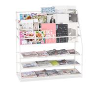 Relaxdays XL Magazine Rack H 96 x D 97 x D 37 cm Metal Standing Magazine Rack for Living Room White 1 Piece