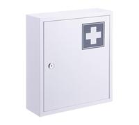 Relaxdays metal medicine cabinet, lockable, 3 compartments, HxWxD: 36 x 31.5 x 10 cm, for medication, white/grey