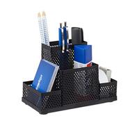 Relaxdays Metal Mesh Desk Organizer, Office Pen Holder, Stationery Supply Rack, H x W x D: 11x16x8 cm, Black, Steel, 11 x 16 x 8 cm