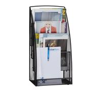 Relaxdays Large Metal Magazine Rack, 4 Compartments, Modern Newspaper Stand, Waiting Room, Office, HWD 60x30x22 cm, Black