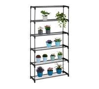 Relaxdays Plant Rack, 6, Stand for Flowers & Pots, Metal & Plastic, HWD: 174x91x28 cm, Shelving for Herbs, Black, Steel