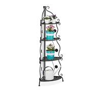 Relaxdays Metal Plant Stand, 4 Tiers, Decorative Rack, Indoor & Outdoor, HxWxD: 113.5 x 31 x 31 cm, Corner Shelf, Black, Iron