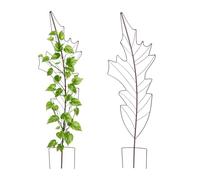 Relaxdays Metal Plant Support Trellis, 2-pack, 100 x 30 cm, Leaf Design, Garden & Container, Brown