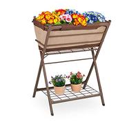 Relaxdays metal planter, raised garden bed on legs, with pre-formed liner, storage shelf, 66.5x50x91 cm (LxWxH), brown, Steel, 91 x 50 x 66,5 cm