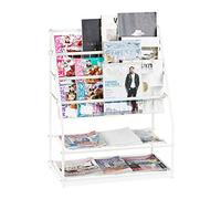 Relaxdays Metal Rack, HBT: 81 x 67 x 37 cm, Organiser, Free Magazine Stand, White, Steel