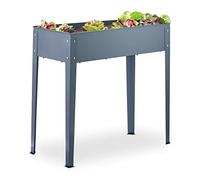 Relaxdays Metal Raised Planter, Narrow, Elevated Herb Box, 80 x 86 x 40.5 cm, Garden, Balcony & Patio, Flowerbed, Grey, Steel