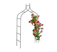 Relaxdays Metal Rose Arch, Garden Arbour, HxWxD: 260 x 140 x 38 cm, Archway, Climbing Support for Plants, Black, Steel