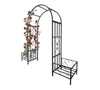 Relaxdays Metal Rose Arch with Planters, Garden Archway, HBT 206 x 216 x 50 cm, Trellis Arch for Climbing Plants, Black