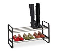 Relaxdays Metal Shoe Rack 2 Tier Stackable HxW 38 x 73.5 x 28 cm up to 6 Pairs of Shoes Open Black/Silver