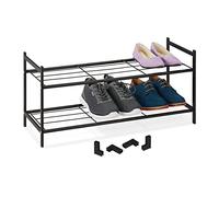 Relaxdays Metal Shoe Rack for Hallway, 2 Levels, Stackable, HWD 33.5 x 70 x 26 cm, 6 Pairs of Shoes, Open, Steel, Black