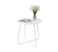 Relaxdays Metal Side Table, Weatherproof, Indoor & Outdoor, Round Balcony Table, 46 x 44 cm, White