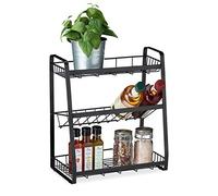 Relaxdays Metal Spice Rack, 3 Tiers, Standing Jar Holder, for Herbs, Kitchen Organiser, HxWxD: 38 x 35 x 18.5 cm, Black