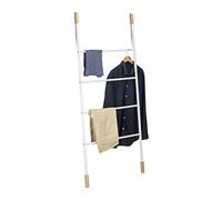 Relaxdays Metal Towel Ladder Rack, 4 Rungs, Freestanding Leaning Laundry Holder, Bamboo, HWD: 150x70x2cm, White, Iron