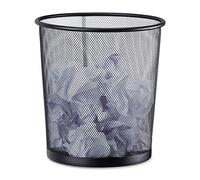 Relaxdays Metal Trash Can, Mesh Waste Basket, Paper Bin, 26 cm Ø, Height 27.5 cm, Black