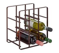 Relaxdays Metal Wine Rack, 9 Bottles, Powder-Coated Iron, 30 x 27.5 x 20 cm, Free Standing Holder, Kitchen & Bar, Brown