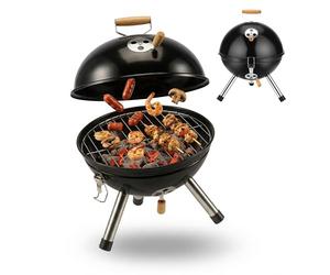 Relaxdays Mini Charcoal Kettle Grill, HxWxD: 41x30.5x32cm, steel, grate Ø28.5cm, portable tabletop, black