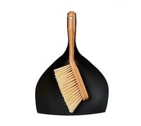 Relaxdays Mini Dustpan and Brush, Tabletop Broom Set, Cleaning, Camping & Car, Bamboo & Plastic, Hanging, Black/Natural