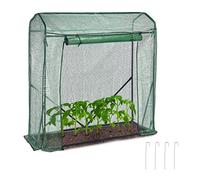 Relaxdays Mini Greenhouse, Iron & PE Mesh Cover, for Tomatos and Cucumbers, HWD: 154 x 152 x 50 cm, Door with Zip, Green