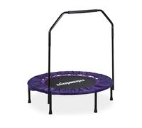 Relaxdays Mini Trampoline with Support Bar, Folding, 102 cm Diameter, Indoor Use, Purple, Supports up to 120 kg
