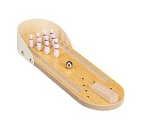 Relaxdays Mini Wooden Desktop Table Top Bowling Game, Set with 10 Pins, Strategy Game for Adults & Children, Natural