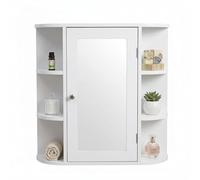 Relaxdays mirror cabinet, 6 shelves, 4 compartments, HxWxD: 58 x 61 x 18 cm, wall-mounted, bathroom cabinet, white
