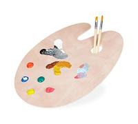 Relaxdays Mixing Palette Wood, Paint palette With Thumbhole, For Acrylics, Aquarelle & Watercolours, 40x30 cm, Natural