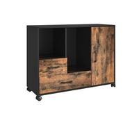 Relaxdays mobile cabinet, 2 drawers, 4 shelves, HWD: 70x90x35 cm, office storage with door, industrial, brown/black