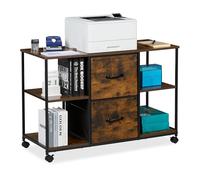 Relaxdays Mobile Cabinet, 2 Drawers & 4 Shelves, Suspension Files, Industrial, 67x100x40 cm, Office, Brown/Black