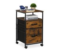 Relaxdays Mobile Cabinet, 2 Drawers, Suspension Files, Wheels, Industrial Style, 68x40x40 cm, Office, Brown/Black